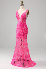 Fuchsia Meerjungfrauen Ballkleid mit Pailletten