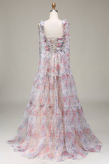 Ballkleid aus Tüll in A-Linie mit Blumendruck