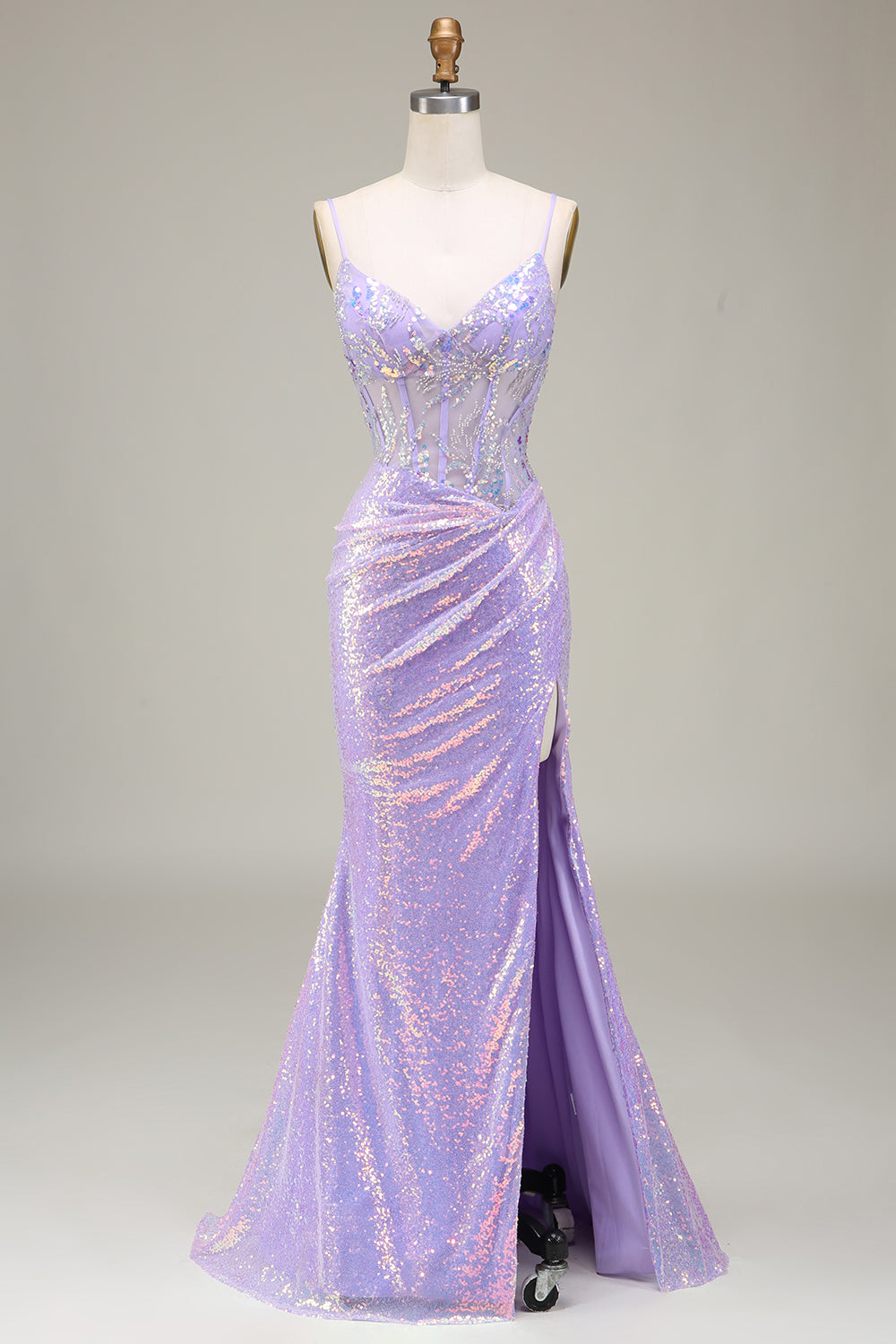 Funkelnd Mermaid Helles Lila Korsett Ballkleid mit Schlitz