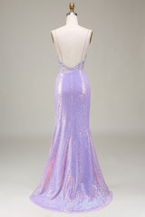 Funkelnd Mermaid Helles Lila Korsett Ballkleid mit Schlitz