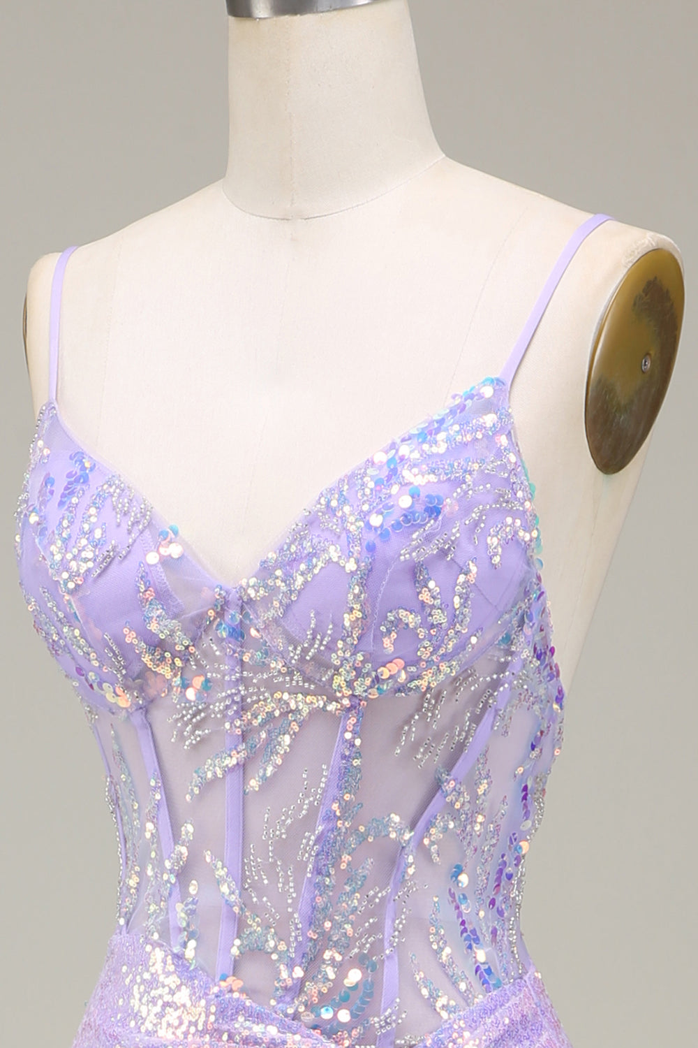 Funkelnd Mermaid Helles Lila Korsett Ballkleid mit Schlitz