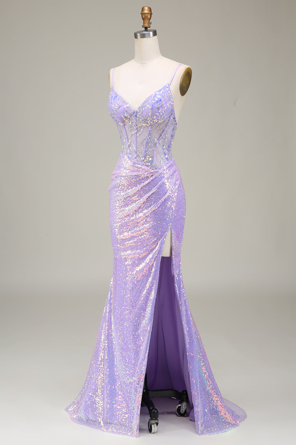 Funkelnd Mermaid Helles Lila Korsett Ballkleid mit Schlitz
