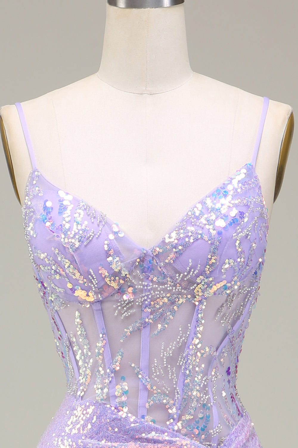 Funkelnd Mermaid Helles Lila Korsett Ballkleid mit Schlitz