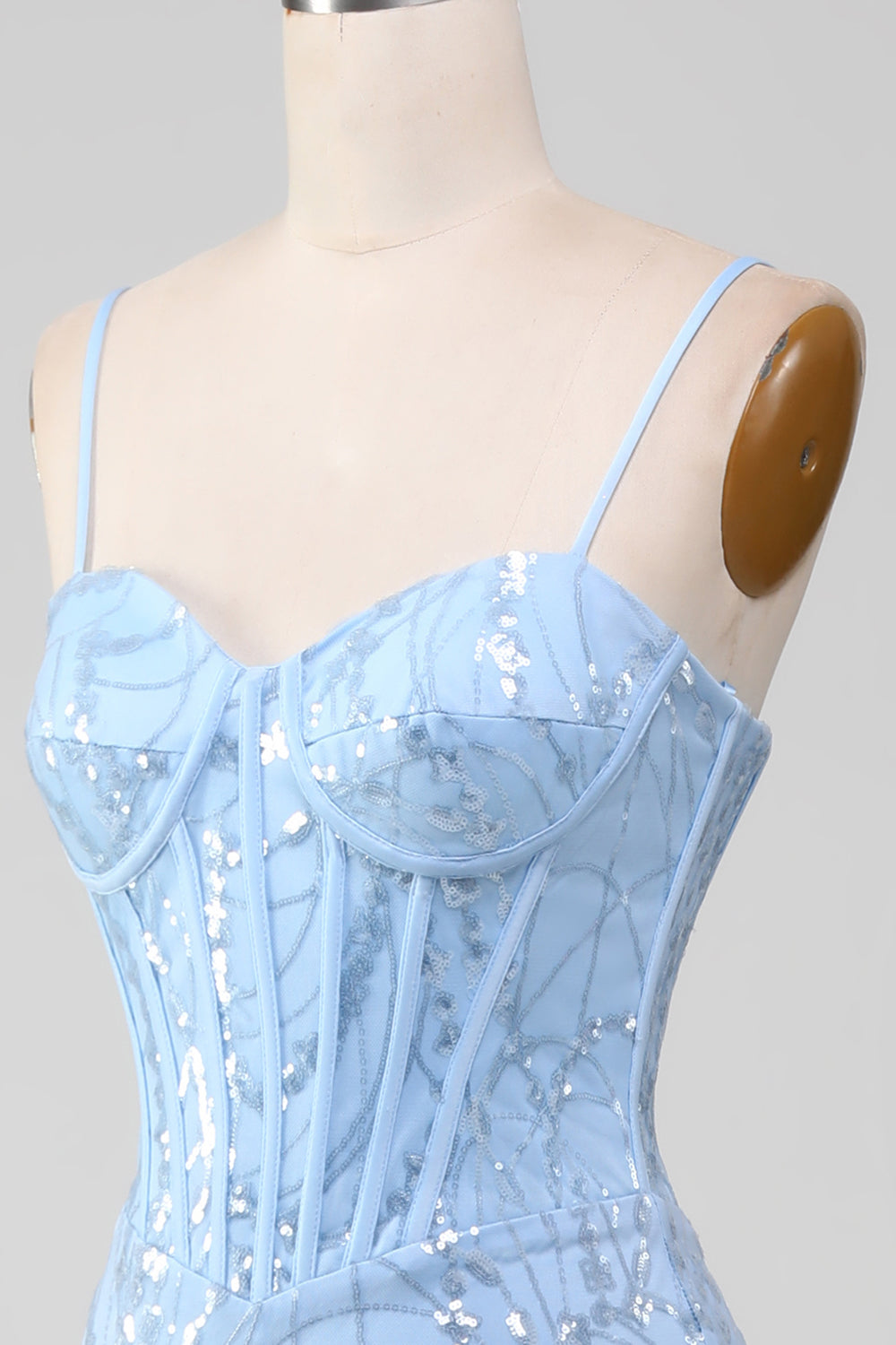 Hellblaues Meerjungfrauen glitzerndes Pailletten Langkorsett Ballkleid