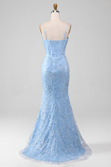 Hellblaues Meerjungfrauen glitzerndes Pailletten Langkorsett Ballkleid