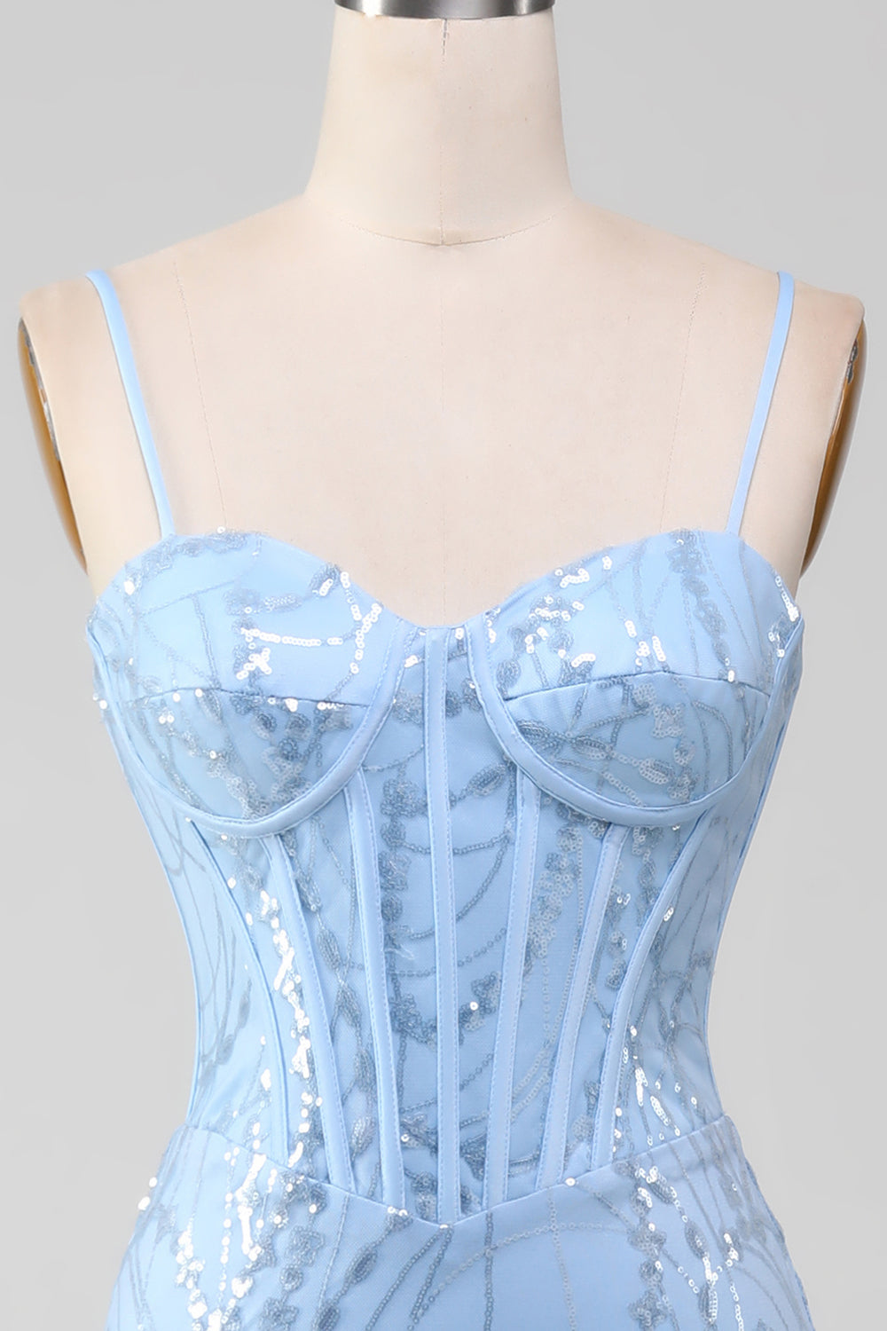 Hellblaues Meerjungfrauen glitzerndes Pailletten Langkorsett Ballkleid