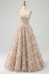 Luxuriöses champagner Korsett Ballkleid mit quadratischem Ausschnitt und Applikationen