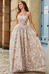 Charmantes A-Linie Korsett Ballkleid mit quadratischem Ausschnitt und Applikationen