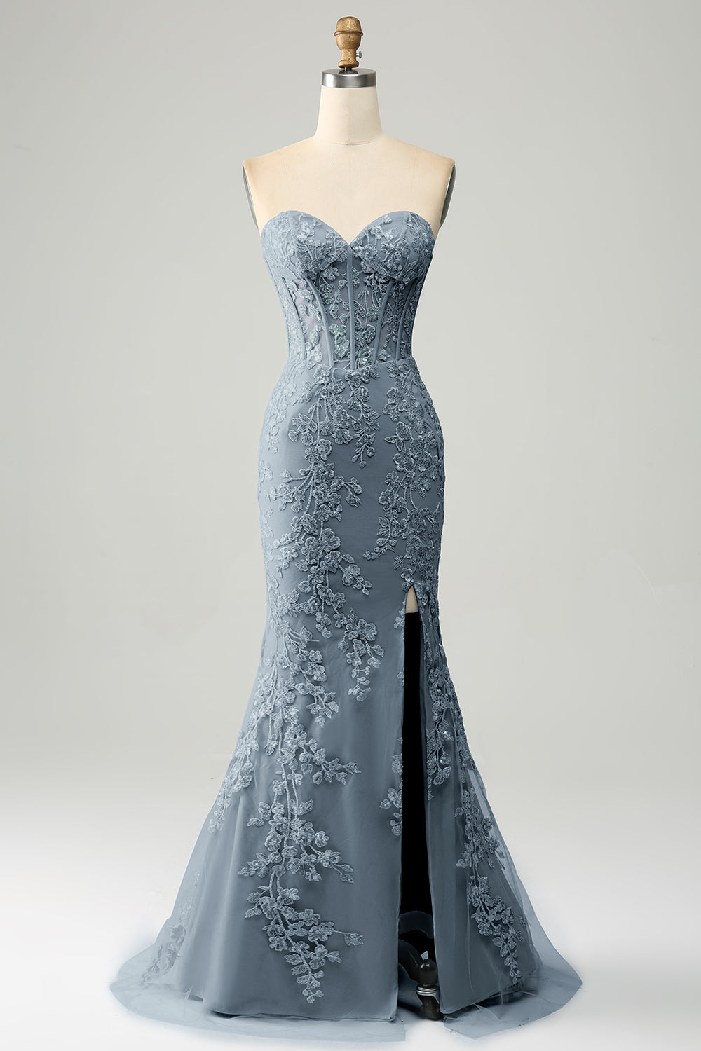 Stilvolles Meerjungfrauen Herzausschnitt hellblaues Korsett Ballkleid mit Applikationen