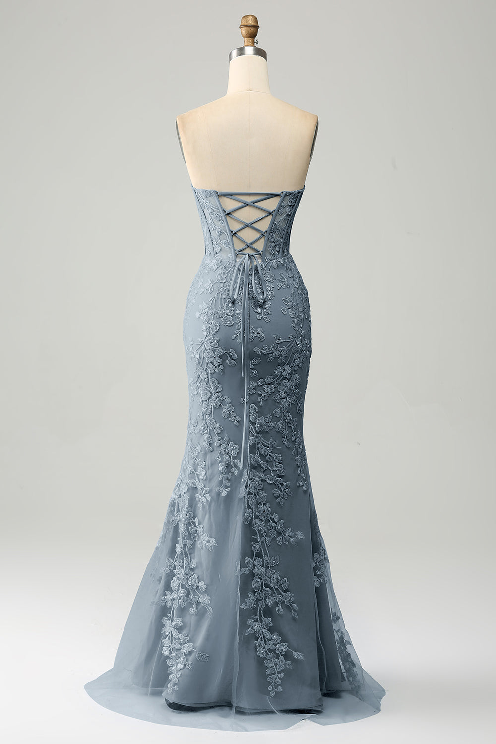 Hellblaue Meerjungfrau Herzausschnitt Korsett Applikationen Ballkleid mit Seitenschlitz