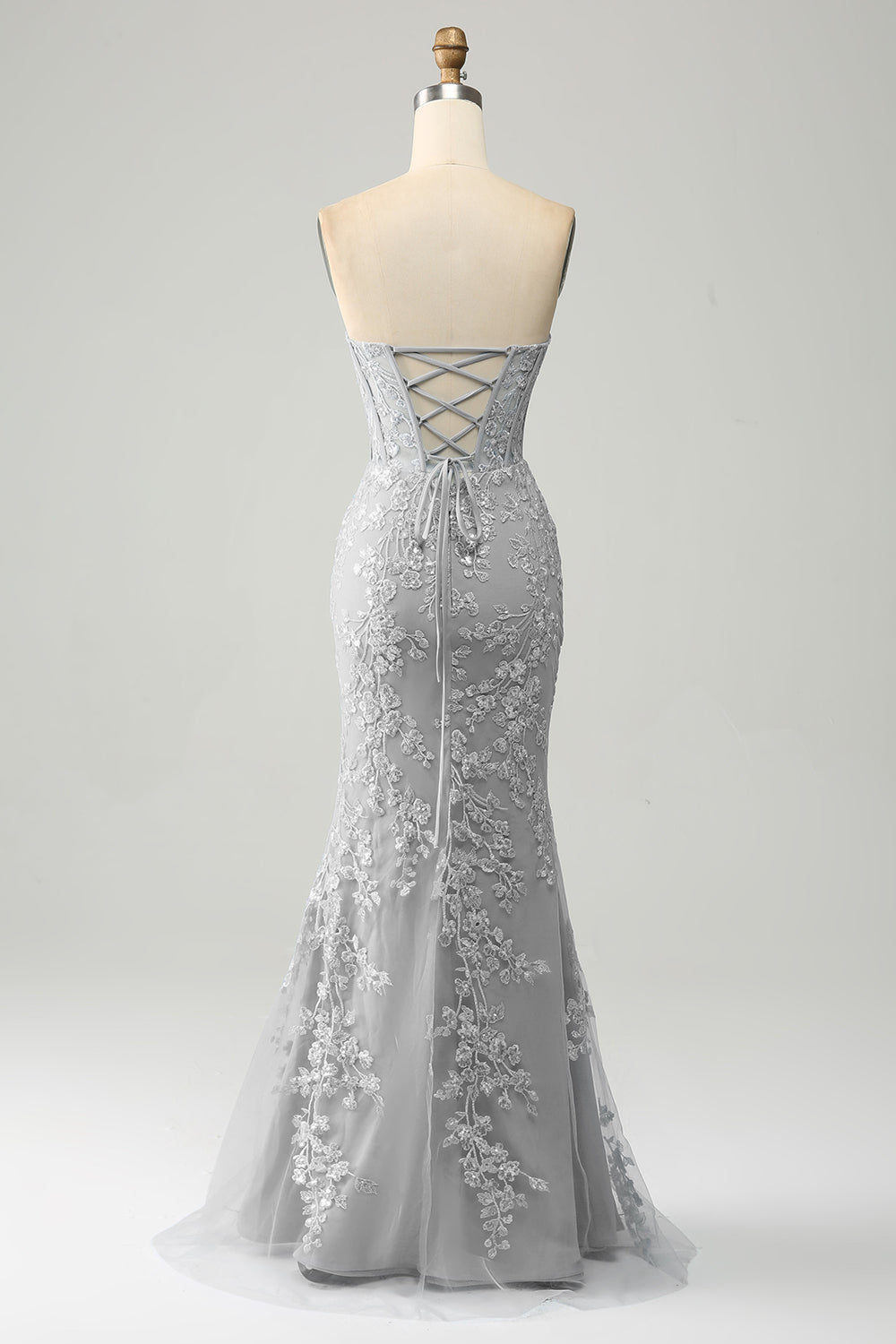 Hellblaue Meerjungfrau Herzausschnitt Korsett Applikationen Ballkleid mit Seitenschlitz