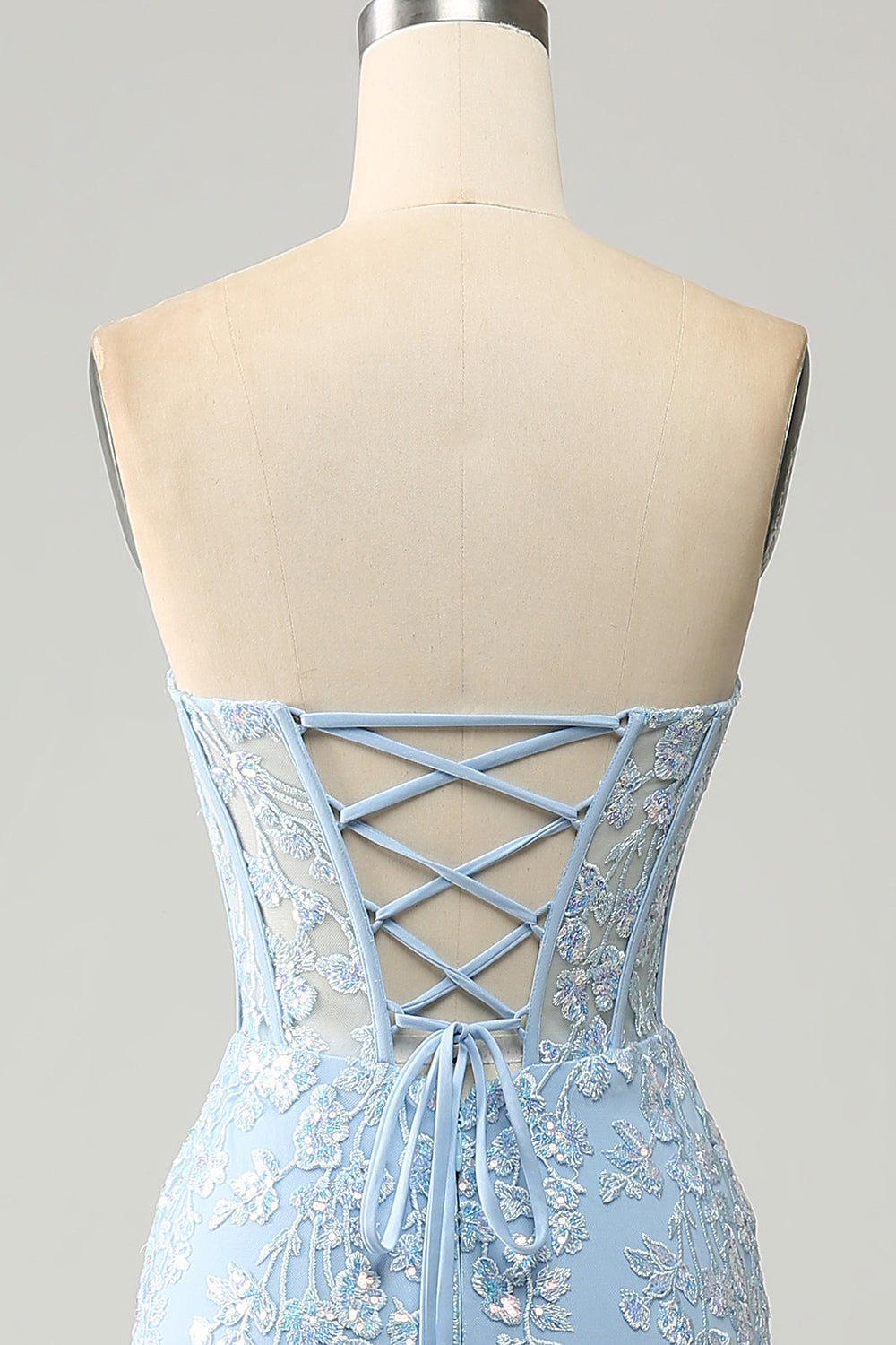 Hellblaue Meerjungfrau Herzausschnitt Korsett Applikationen Ballkleid mit Seitenschlitz