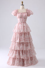 Blush gestuftes Ballkleid aus Organza mit Korsett
