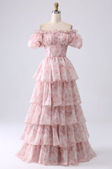 Blush gestuftes Ballkleid aus Organza mit Korsett