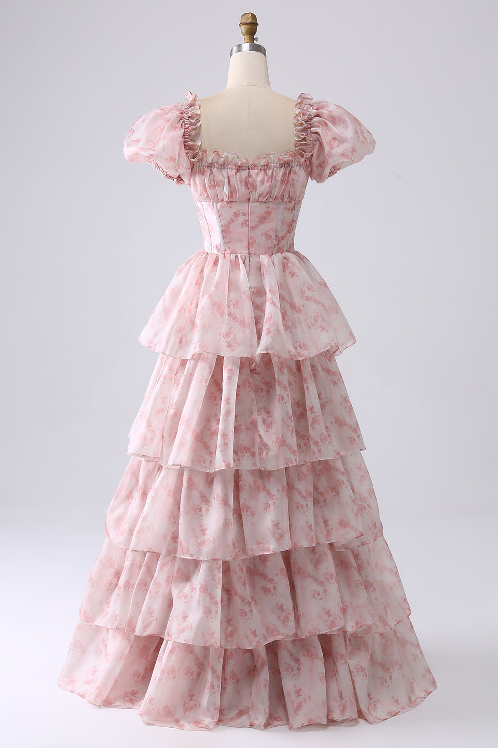 Grünes gestuftes Ballkleid aus Organza mit Korsett