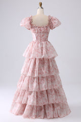 Blush gestuftes Ballkleid aus Organza mit Korsett