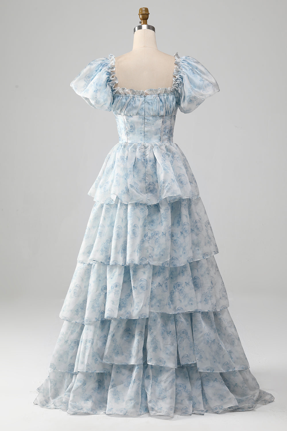 Grünes gestuftes Ballkleid aus Organza mit Korsett