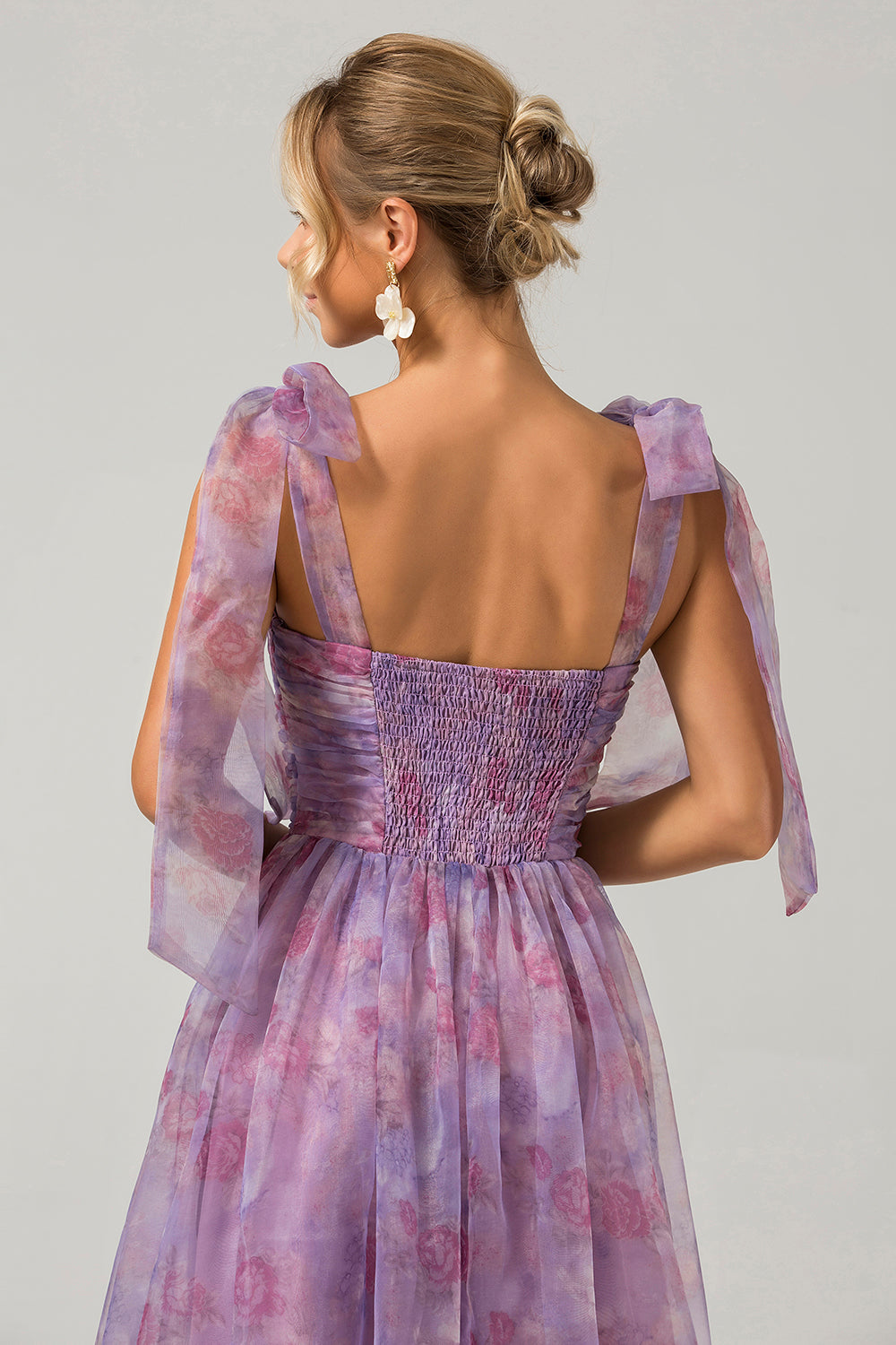Lila A-Linie Plissee Kleid mit Druckmuster in Teelänge