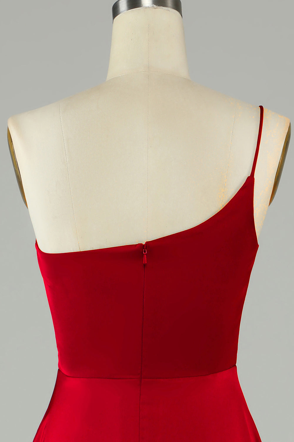 A-Linie Eine Schulter Burgunderrotes langes Brautjungfernkleid mit Rüschen