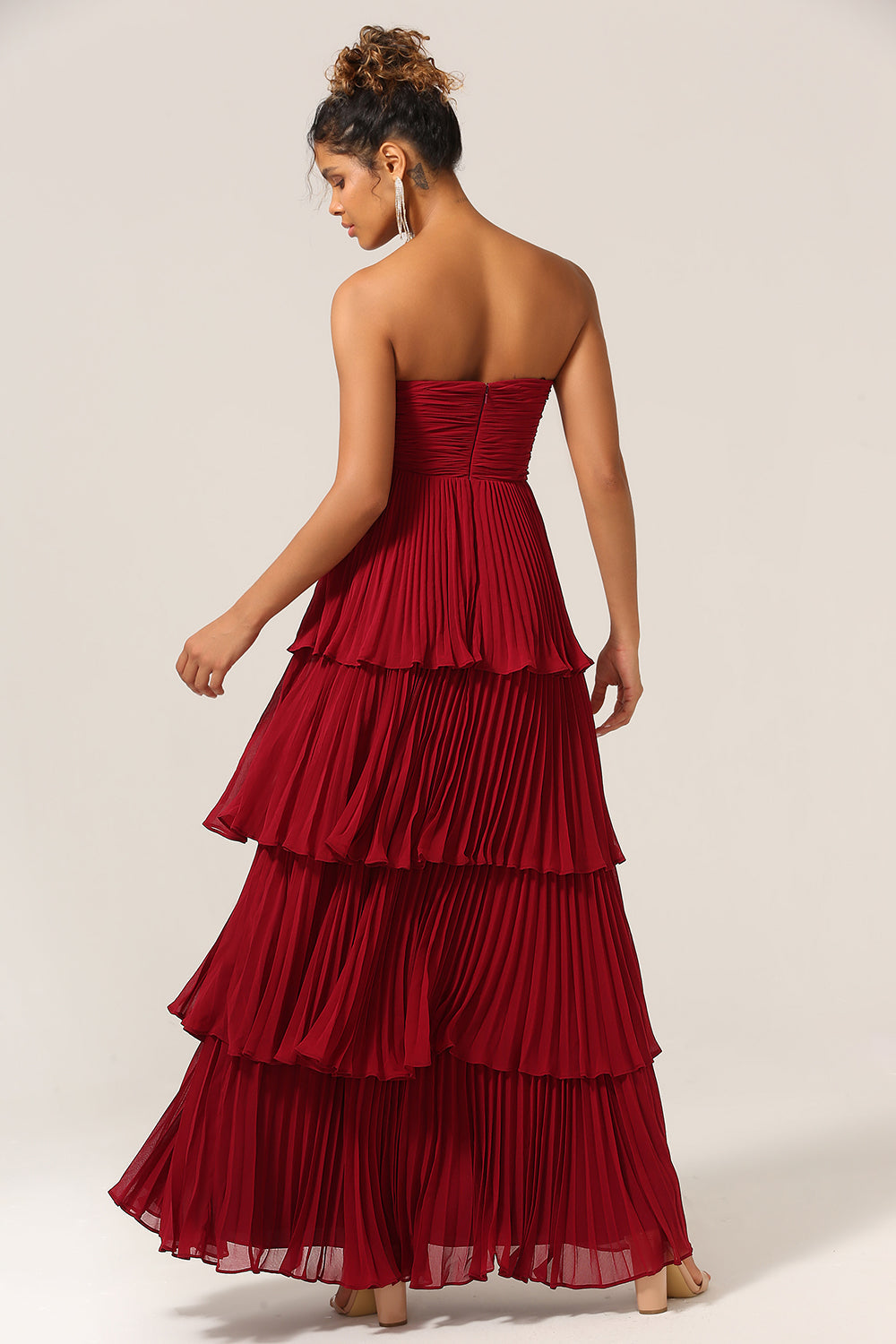 A-Linie Herzausschnitt trägerloses Brautjungfernkleid mit Rüschen Burgundy