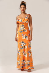 Trendiges Meerjungfrauen orange Brautjungfernkleid mit einer Schulter und Blume