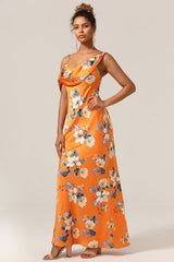 Trendiges Meerjungfrauen orange Brautjungfernkleid mit einer Schulter und Blume