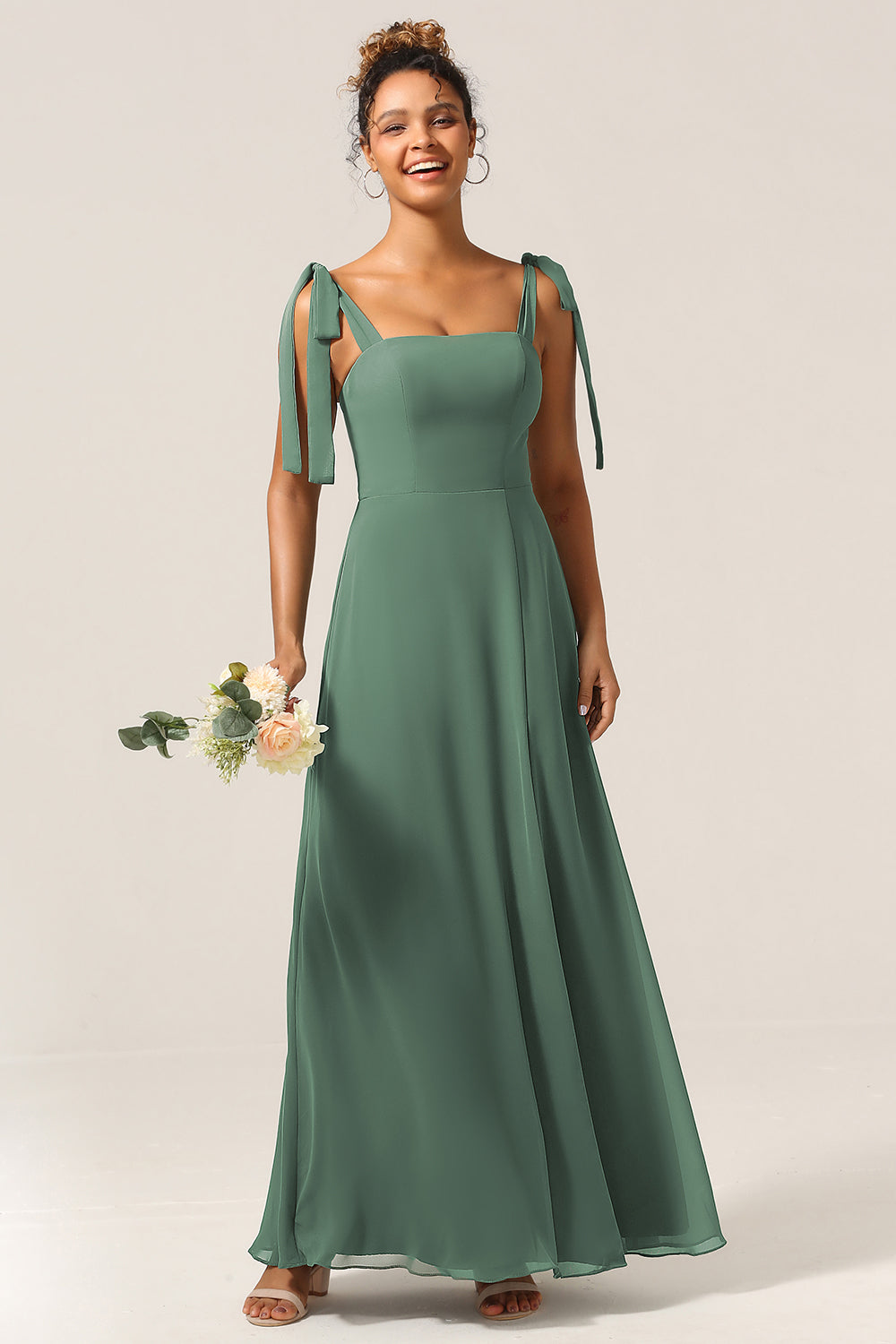 A Linie Spaghettiträger Eukalyptus Bindebänder Brautjungfernkleid mit Schlitz