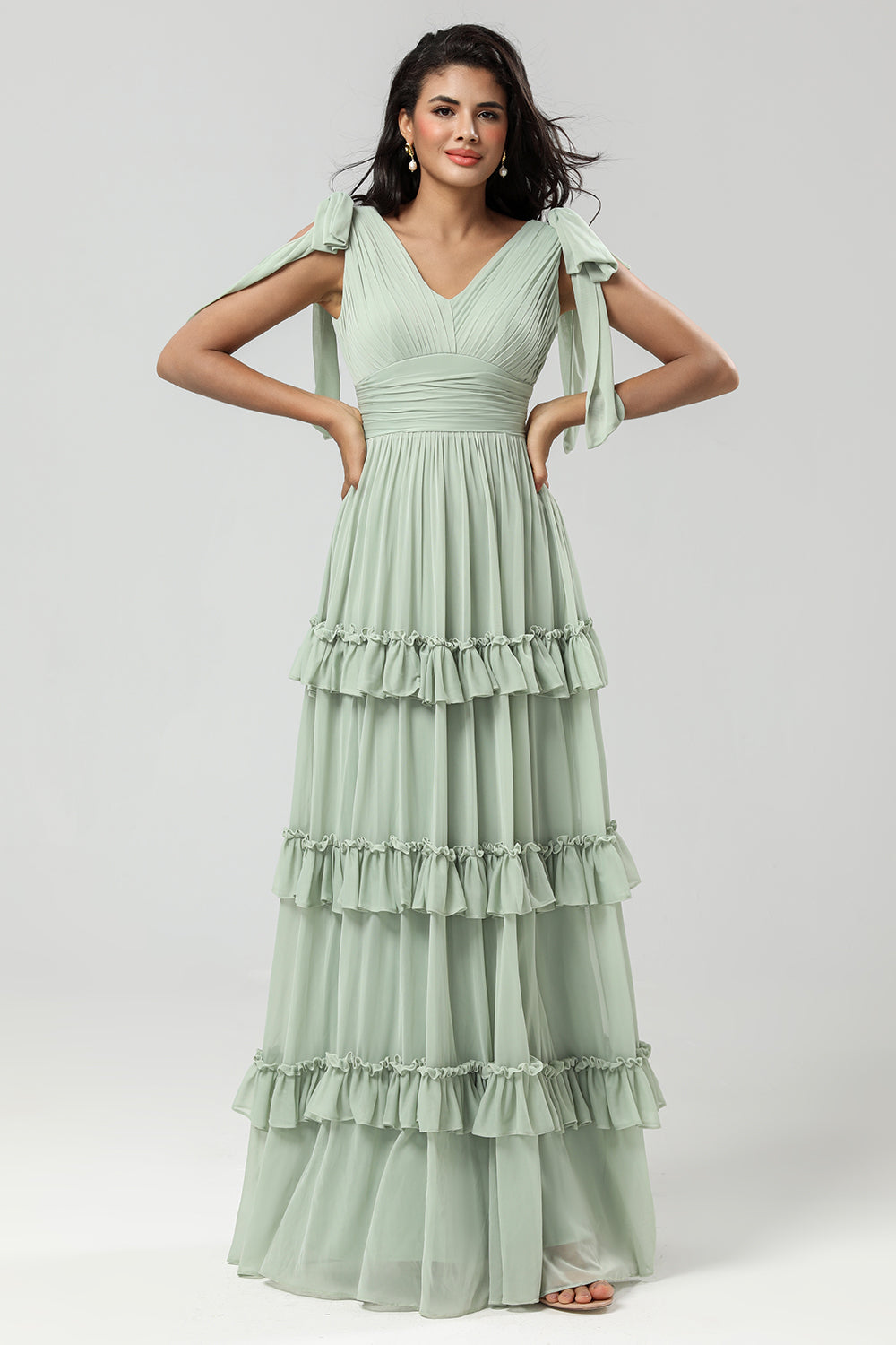 A Linie Chiffon Grünes Brautjungfernkleid mit Plissee