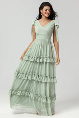 A Linie Chiffon Grünes Brautjungfernkleid mit Plissee