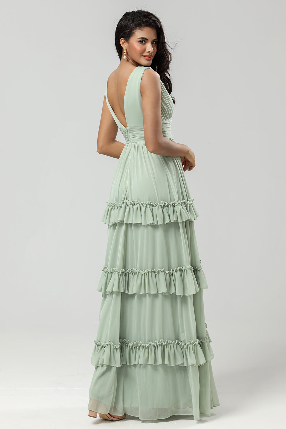 A Linie Chiffon Grünes Brautjungfernkleid mit Plissee