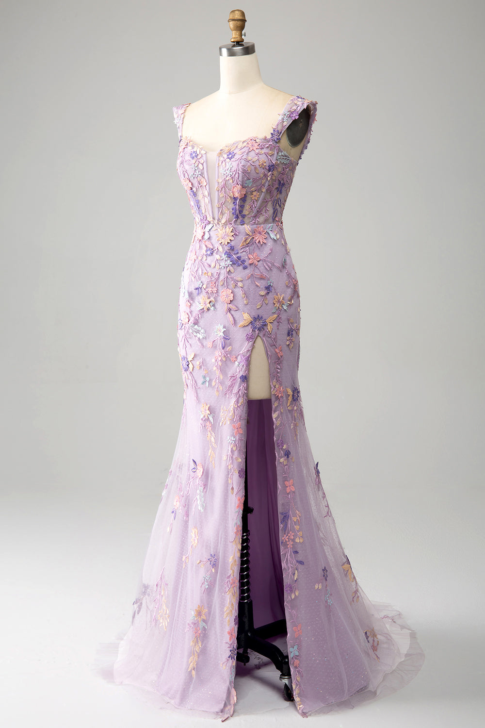 Mauve Schulterfreies Langes besticktes Meerjungfrauen Ballkleid mit Schlitz
