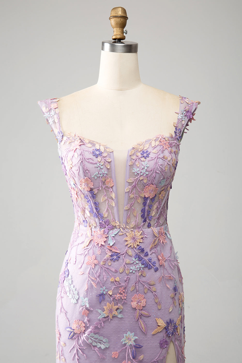 Mauve Schulterfreies Langes besticktes Meerjungfrauen Ballkleid mit Schlitz