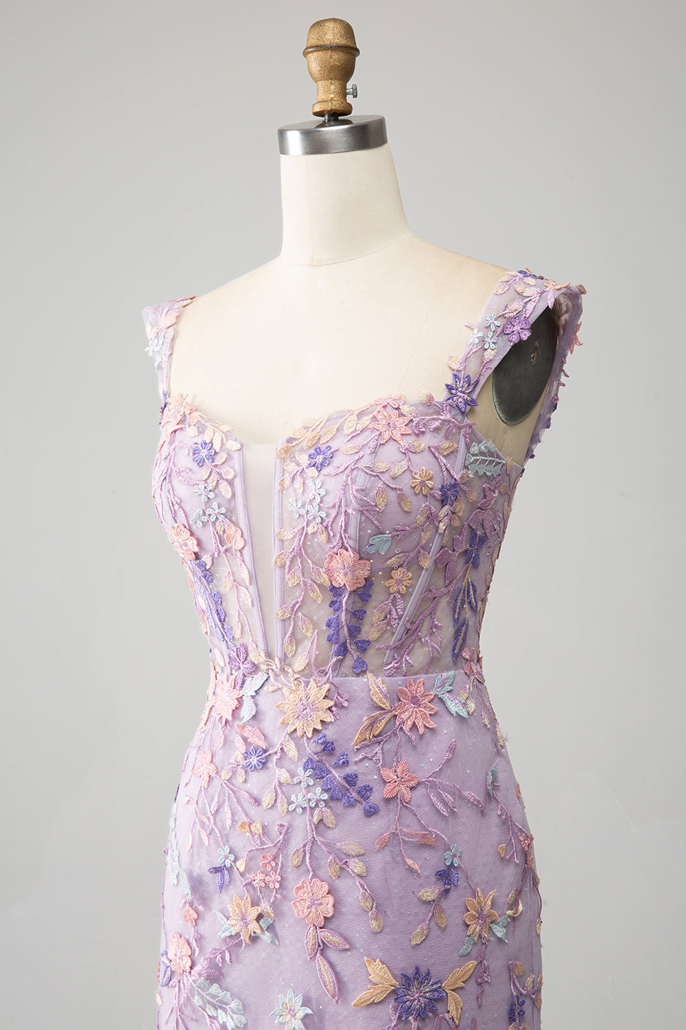 Mauve Schulterfreies Langes besticktes Meerjungfrauen Ballkleid mit Schlitz