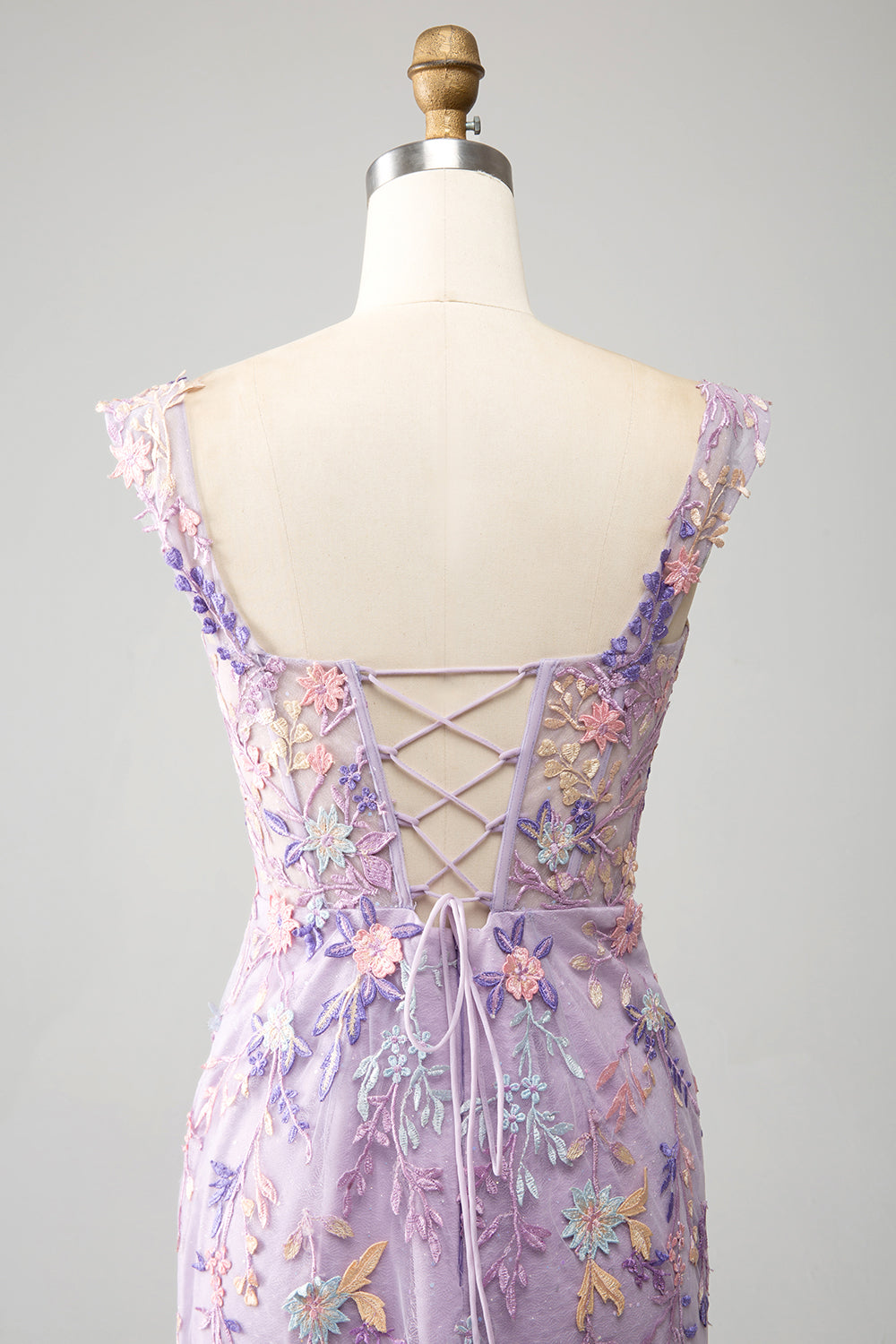Mauve Schulterfreies Langes besticktes Meerjungfrauen Ballkleid mit Schlitz