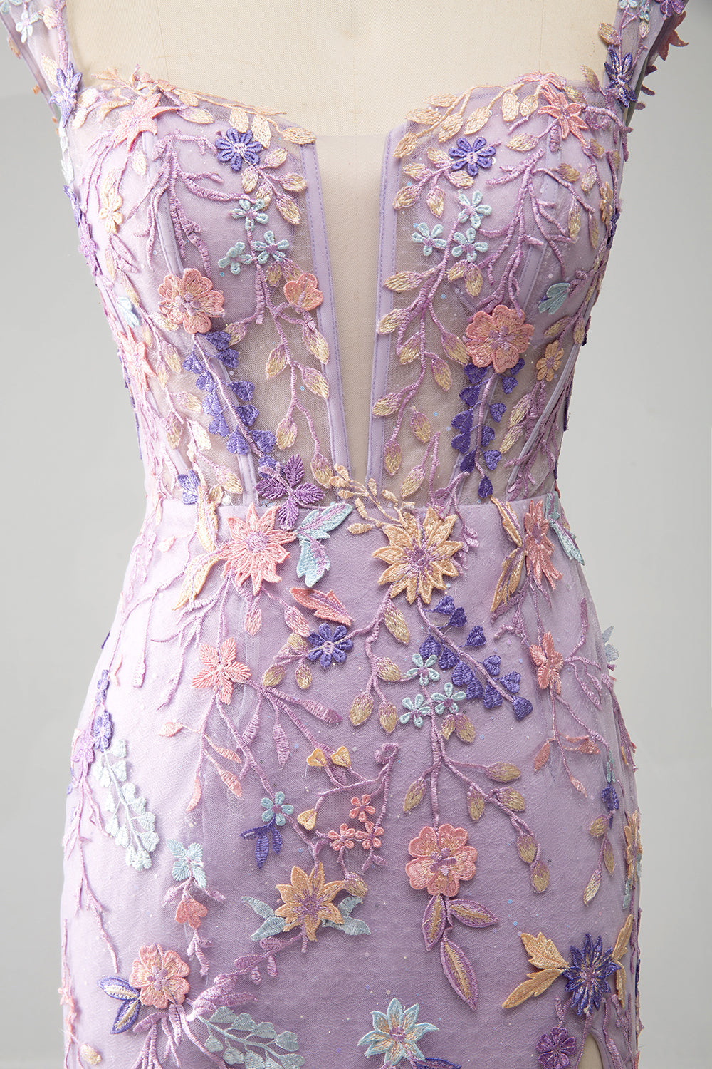 Mauve Schulterfreies Langes besticktes Meerjungfrauen Ballkleid mit Schlitz