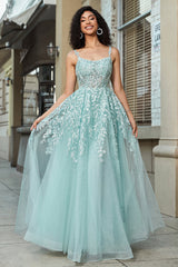 A-Linie Spaghettiträger Mint Korsett Ballkleid mit Applikationen