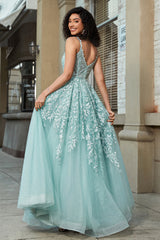 A-Linie Spaghettiträger Mint Korsett Ballkleid mit Applikationen