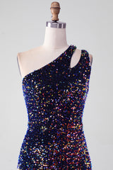 Schwarzes Meerjungfrauen Abendkleid mit Pailletten und Schlitz