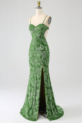 Meerjungfrau schulterfreies olive bedrucktes langes Ballkleid mit Schlitz