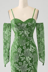 Meerjungfrau schulterfreies olive bedrucktes langes Ballkleid mit Schlitz