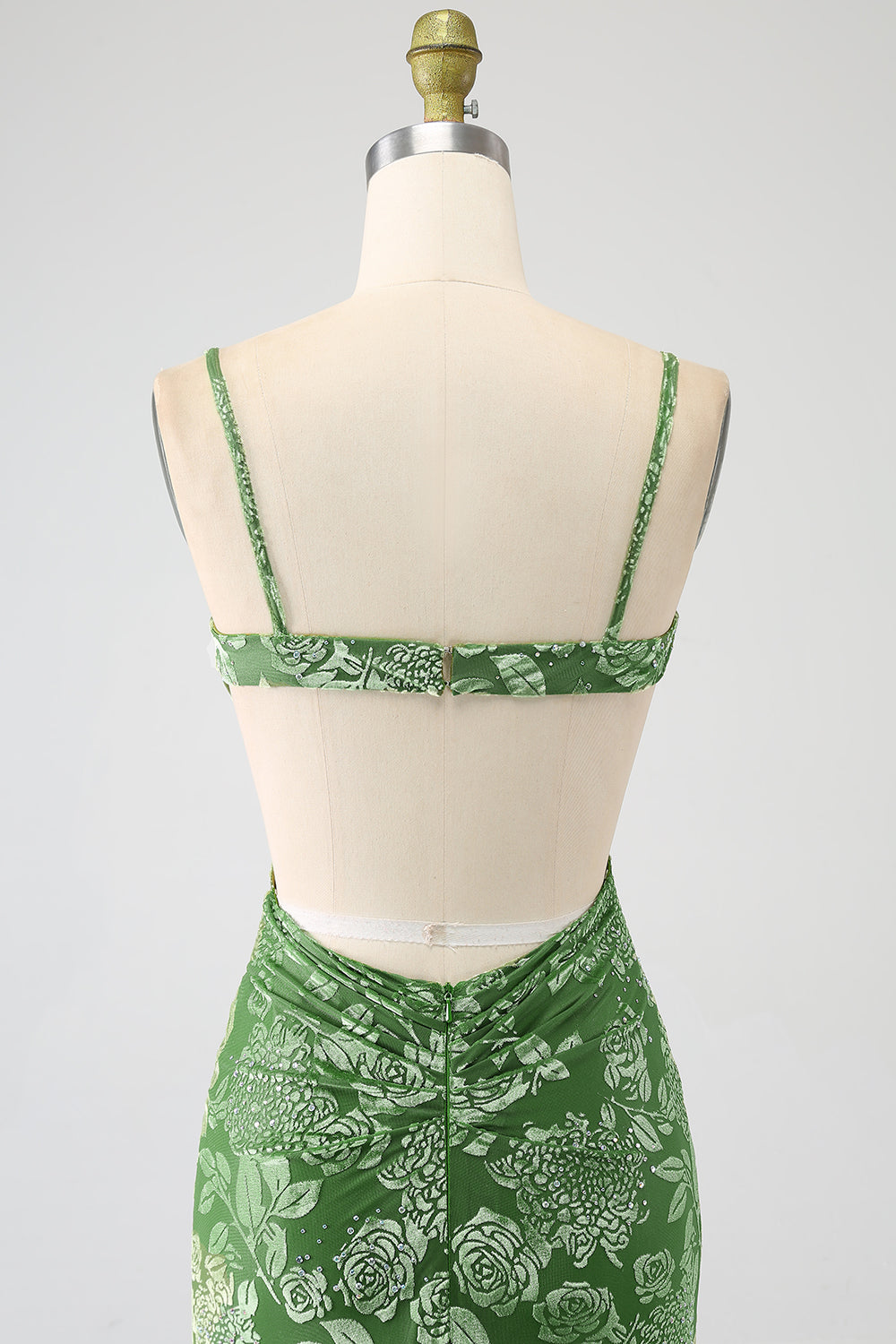 Meerjungfrau schulterfreies olive bedrucktes langes Ballkleid mit Schlitz