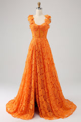 A-Linie Orange langes Ballkleid aus floraler