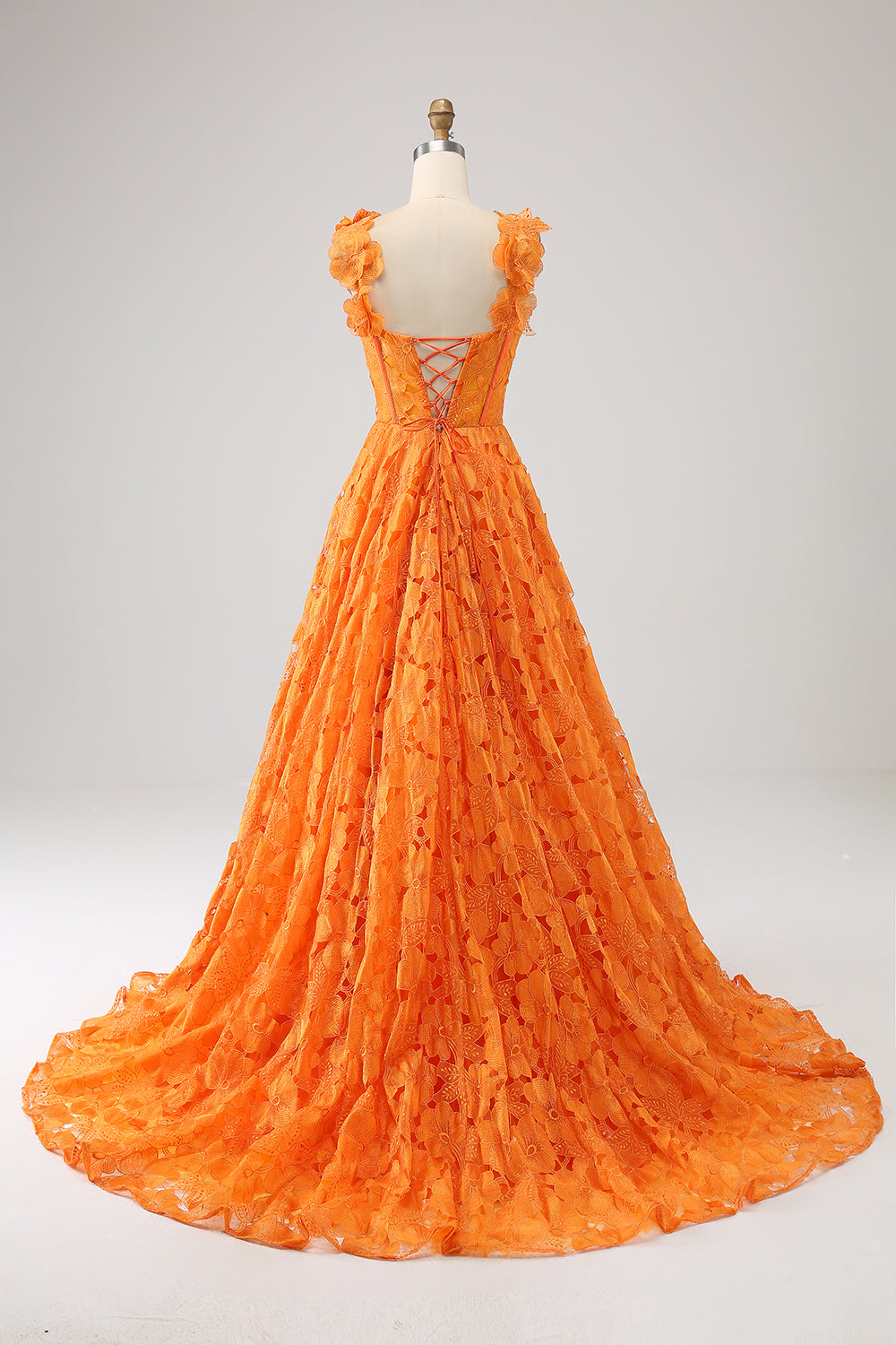 A-Linie Orange langes Ballkleid aus floraler