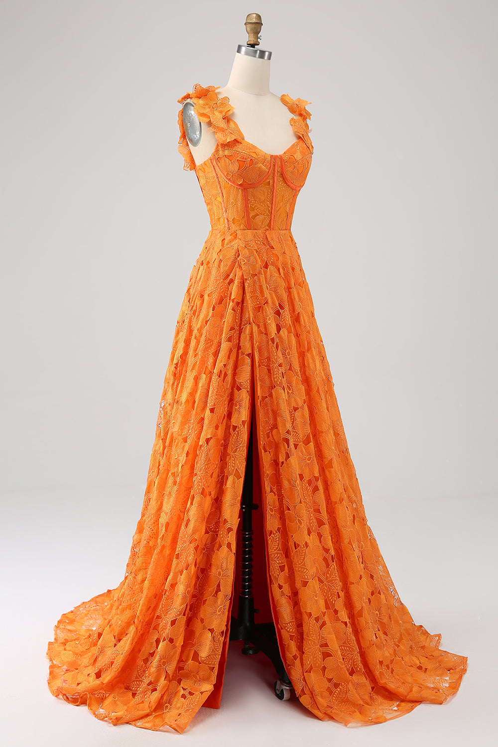 A-Linie Orange langes Ballkleid aus floraler