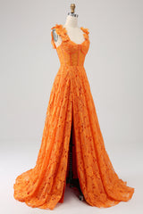 A-Linie Orange langes Ballkleid aus floraler