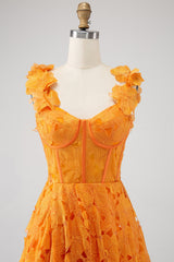 A-Linie Orange langes Ballkleid aus floraler