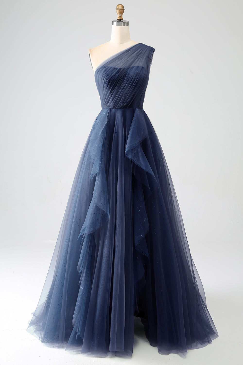 A-Linie Eine Schulter Tüll Ballkleid Dunkelgrünes