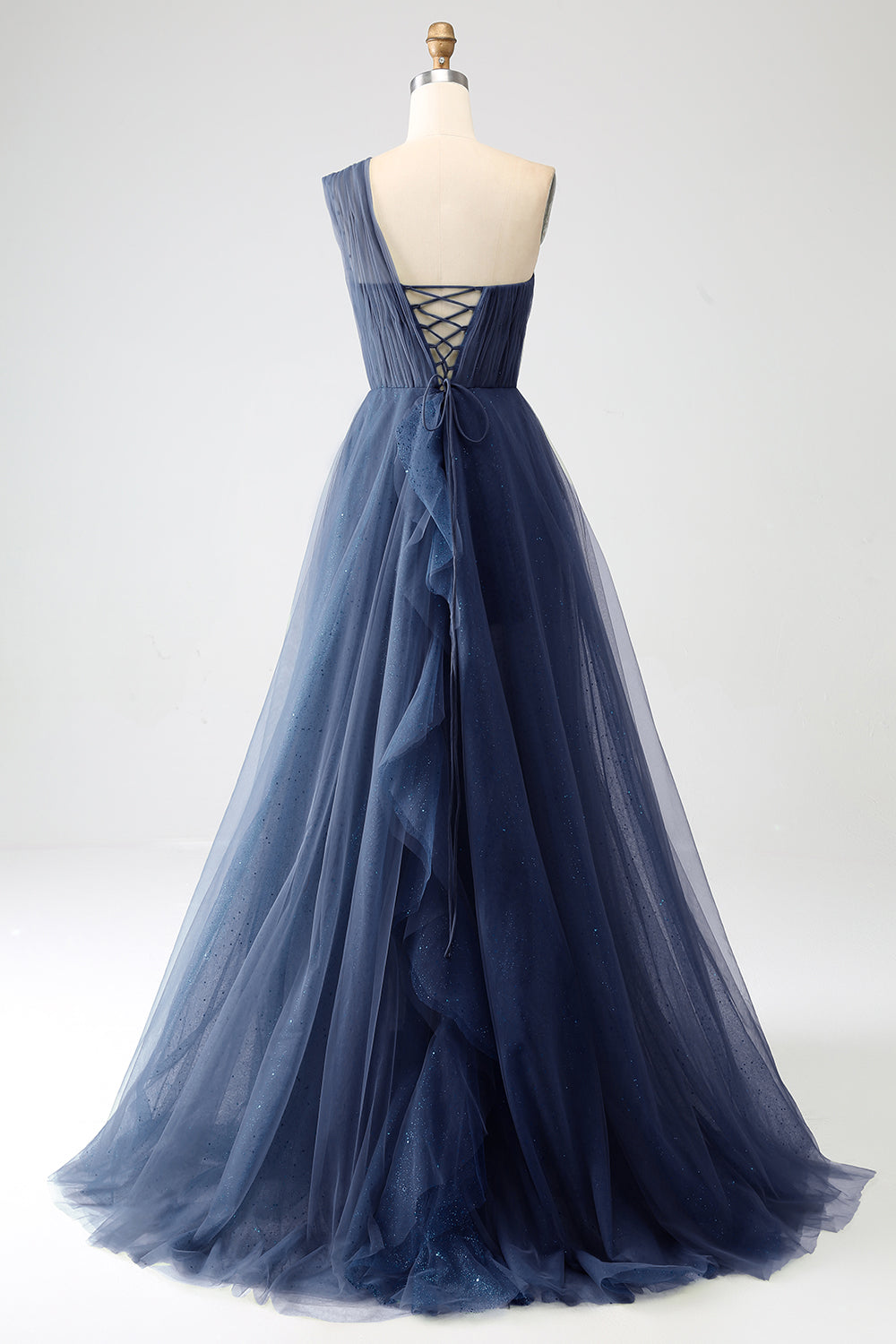 A-Linie Eine Schulter Tüll Ballkleid Dunkelgrünes