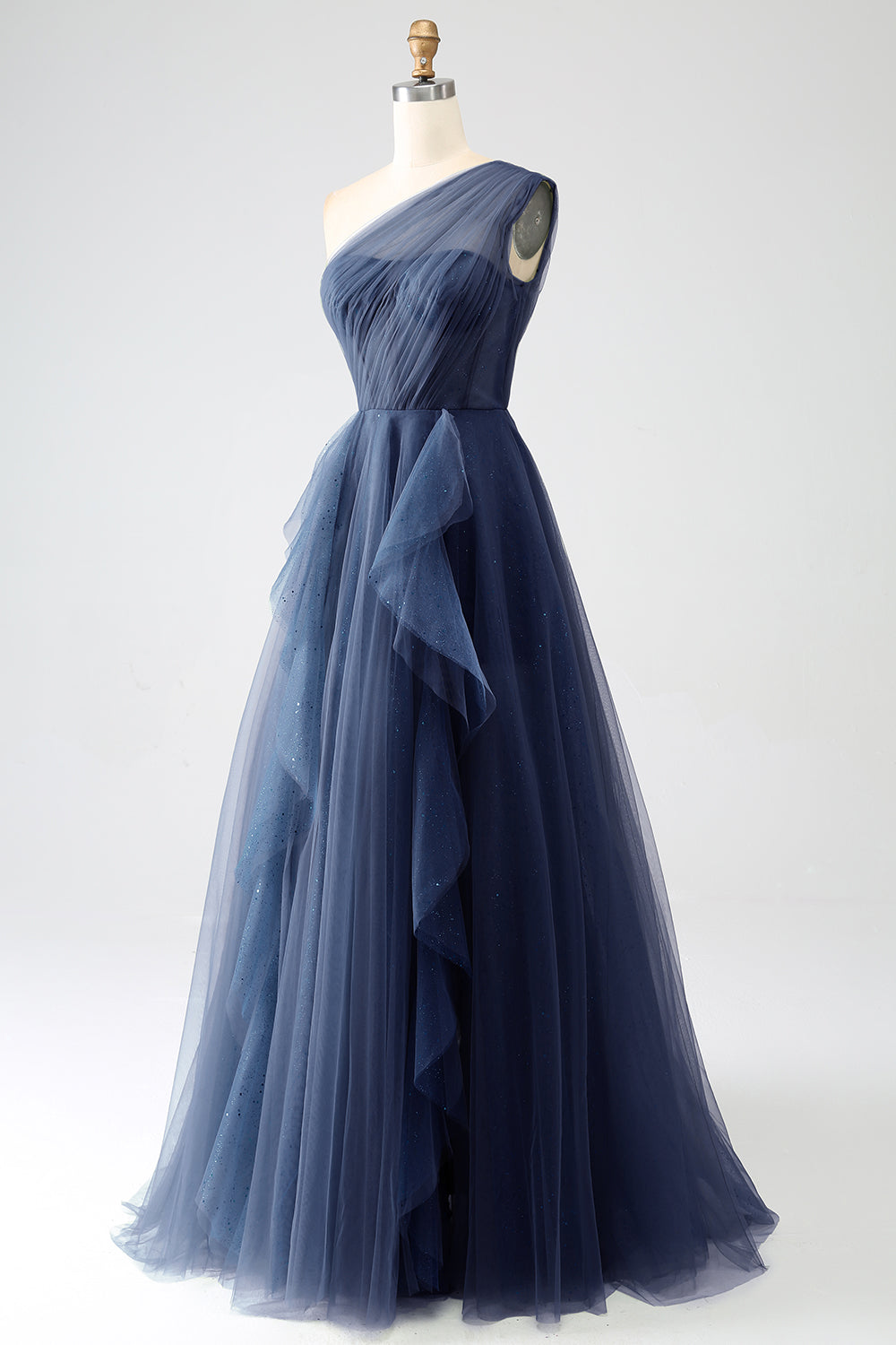 A-Linie Eine Schulter Tüll Ballkleid Dunkelgrünes