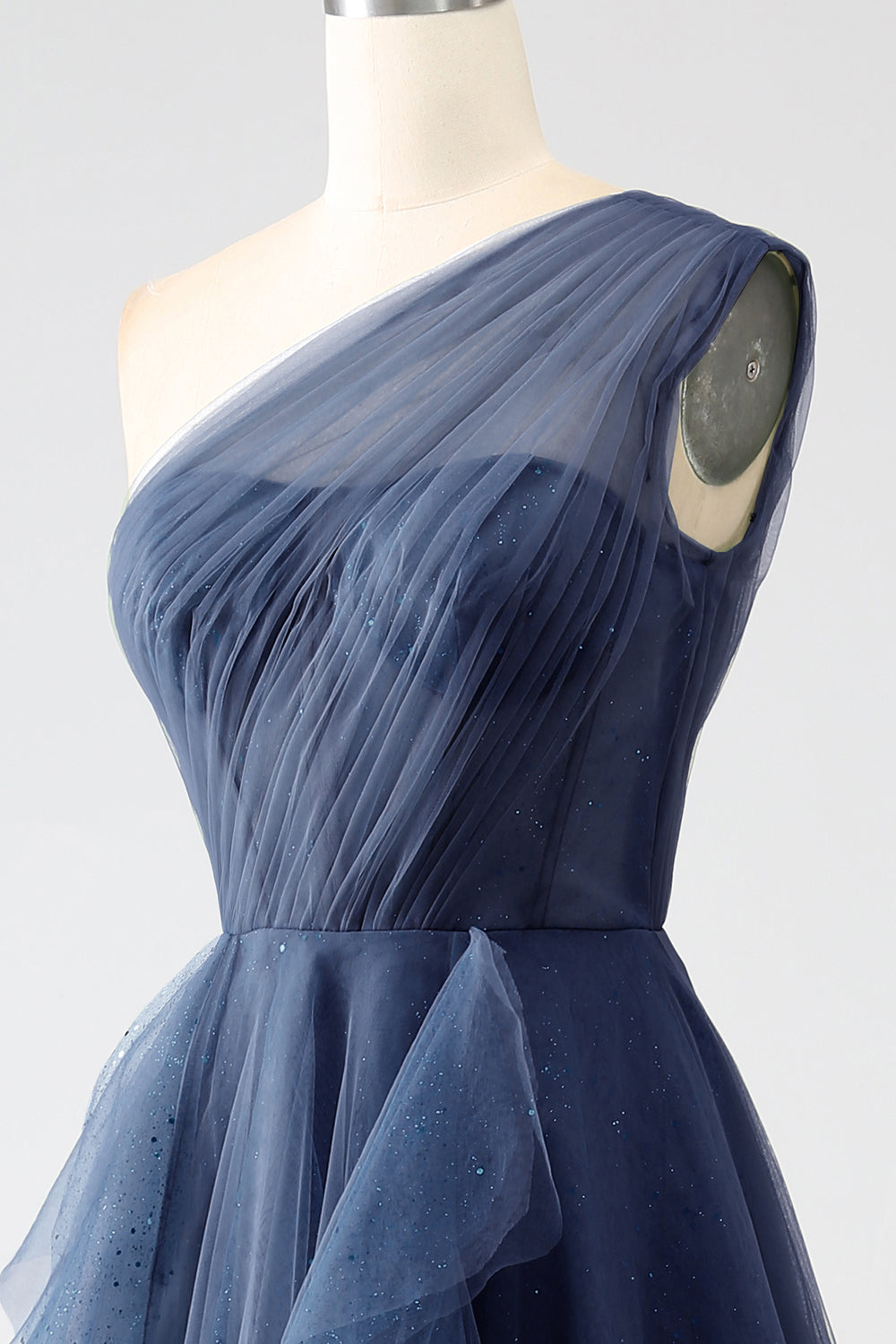 A-Linie Eine Schulter Tüll Ballkleid Dunkelgrünes